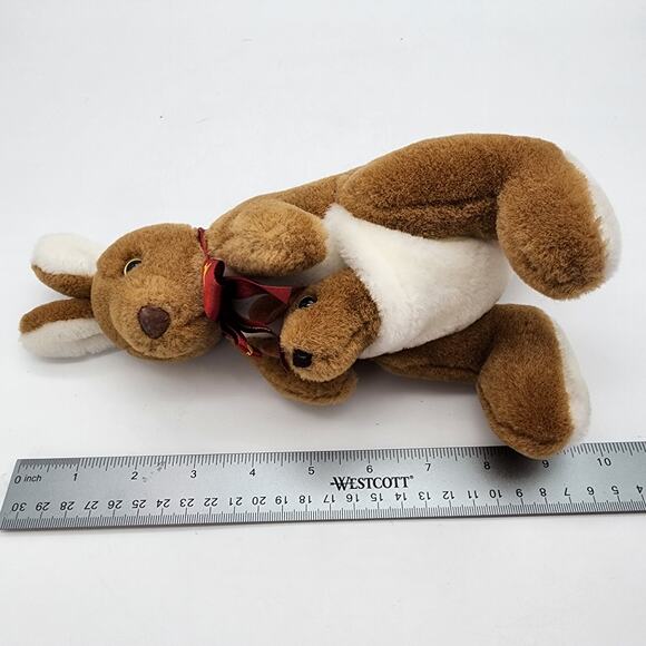 Toyhut Kangaroo Mother Joey Pouch Plush 10" Satin Bow Brown Stuffed Uni Toys - Picture 9 of 9